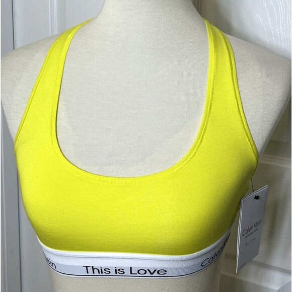 Calvin Klein Underwear Series Unlined Bralette Yellow White Size Small NWT - Picture 1 of 9